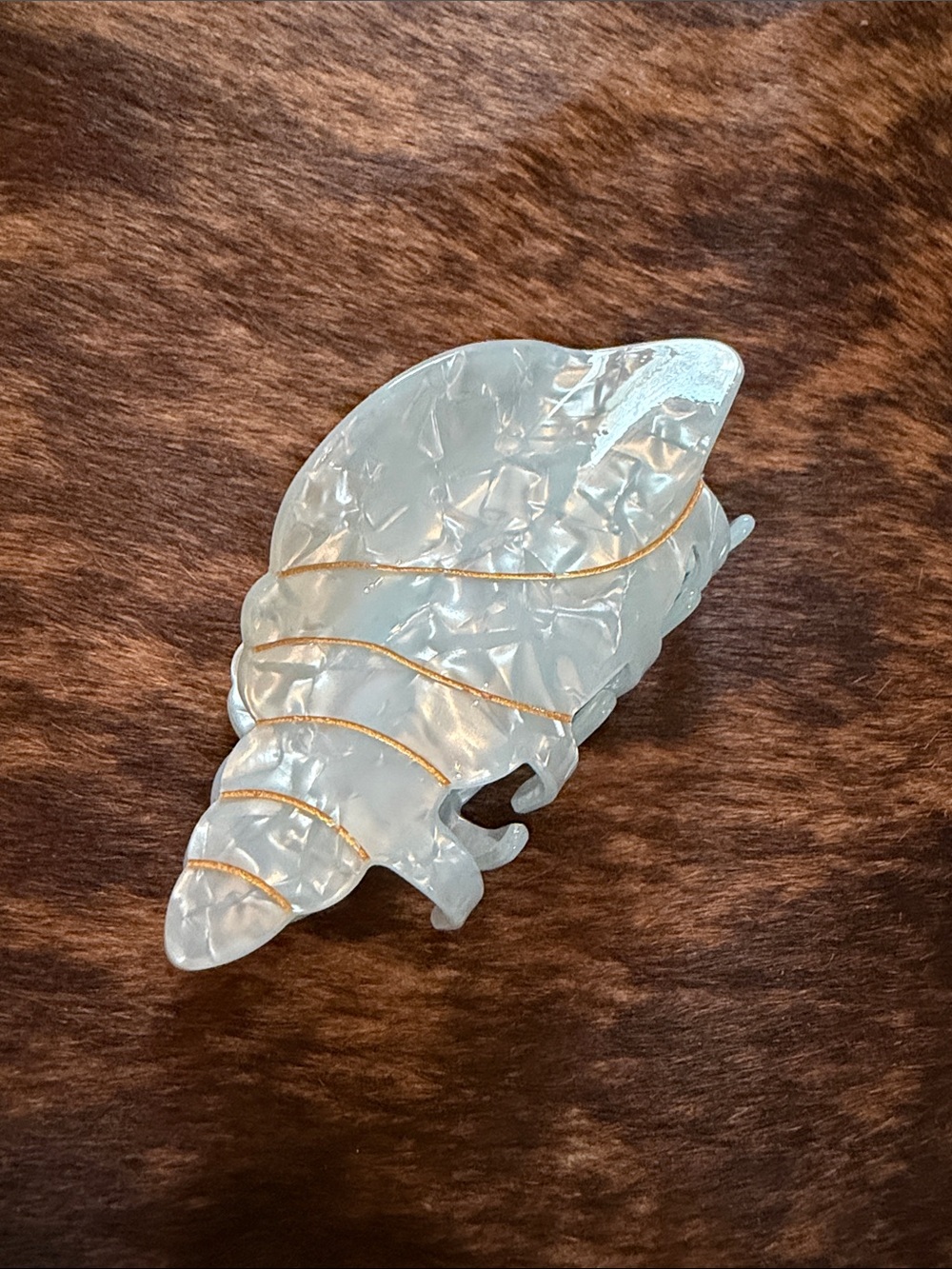 Pearlescent White Leaf Hair Clip with Gold Accent